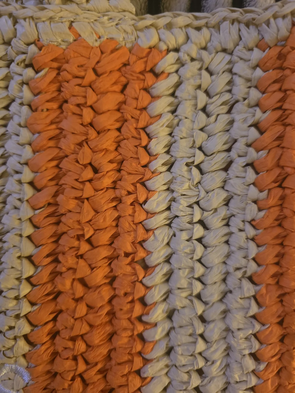 Striped Straw Crochet Tote Bag in Orange and Beige 